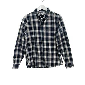 L.L. Bean Women's Sz S Blue White Scotch Plaid Cotton Button Down Flannel Shirt